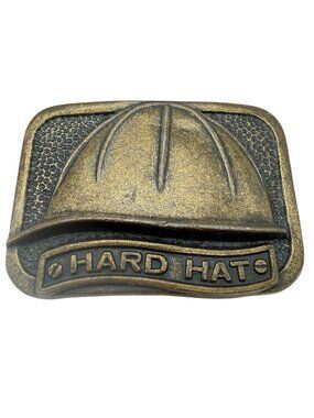 Vtg Brass Hard Hat Belt Buckle Construction Worker Industrial Retro Accessory